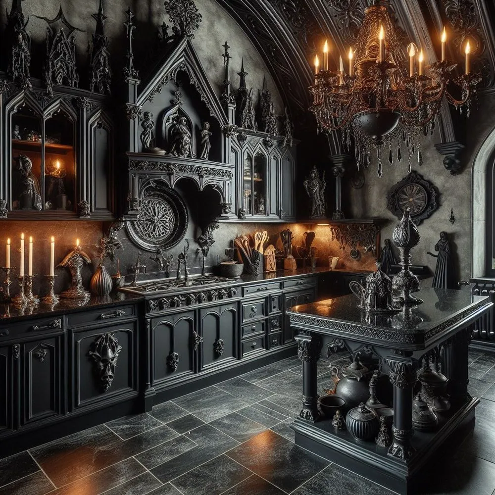 12922 gothic kitchen dark walls